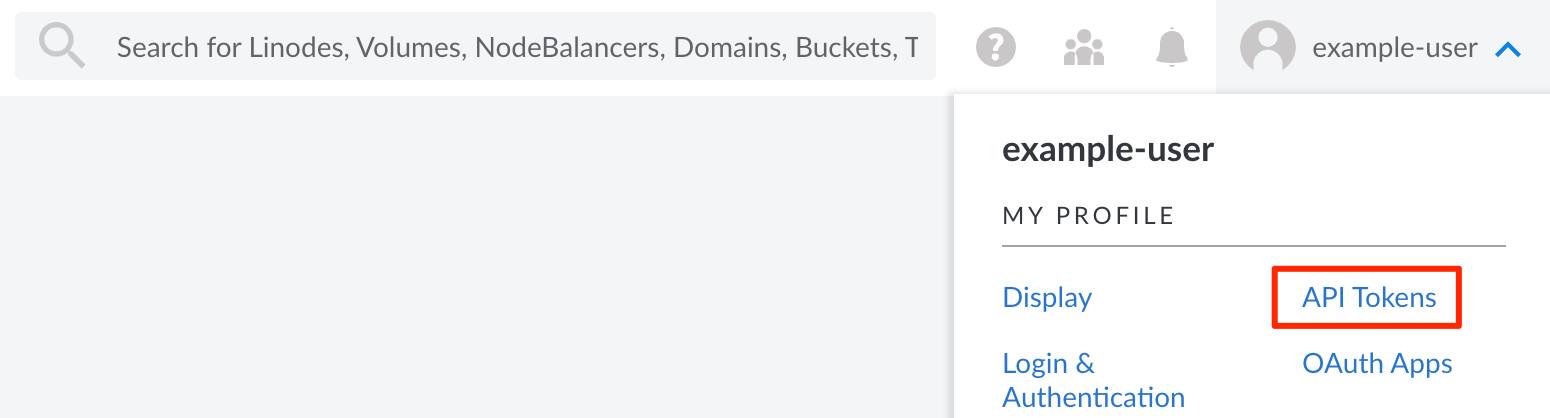 Screenshot of the user dropdown menu with the API Tokens link selected