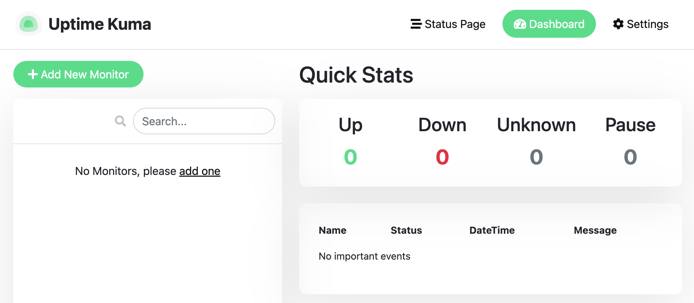 Screenshot of Uptime Kuma dashboard